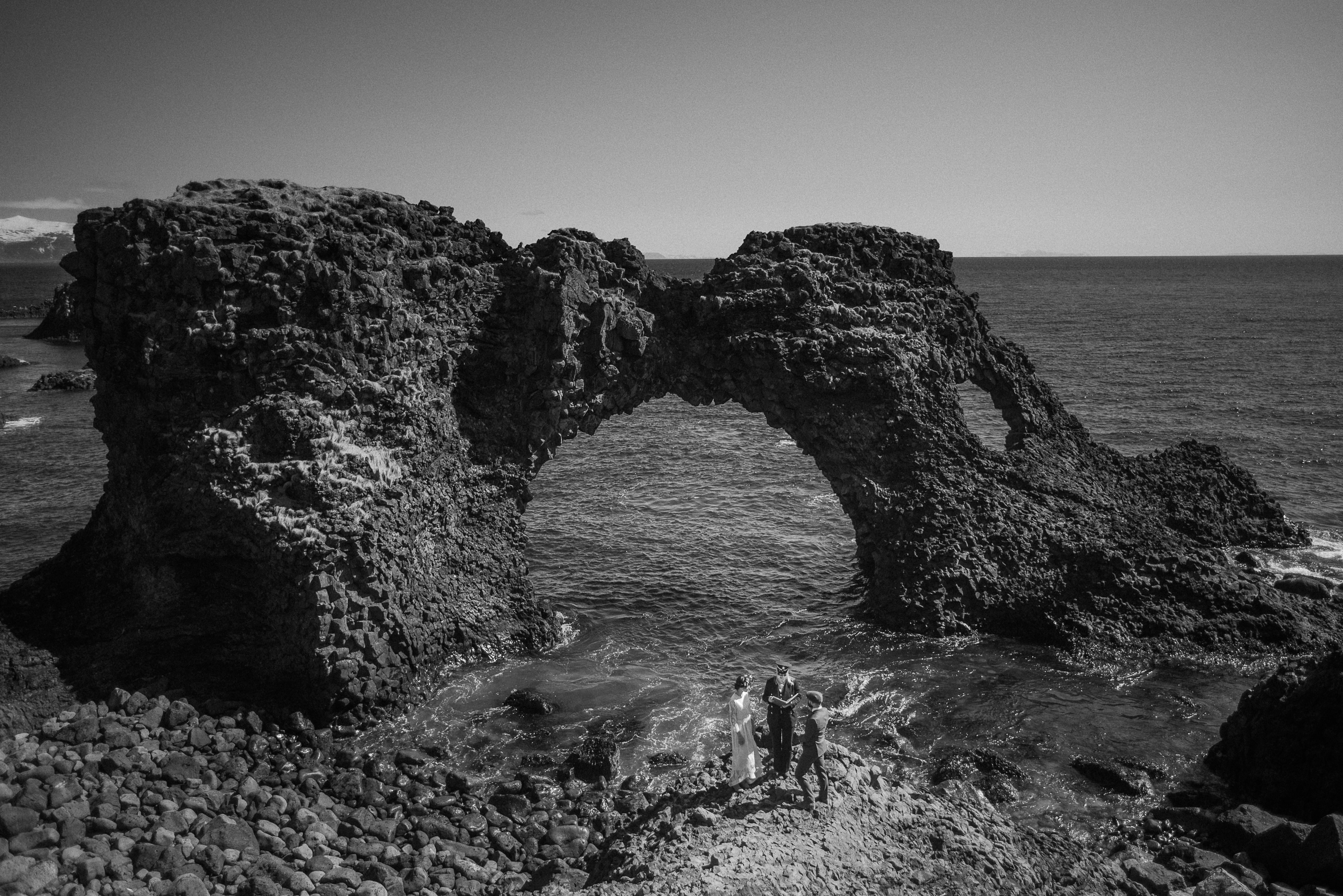 Elopement ceremony on the Snæfellsnes Peninsula Iceland with dramatic Icelandic sky