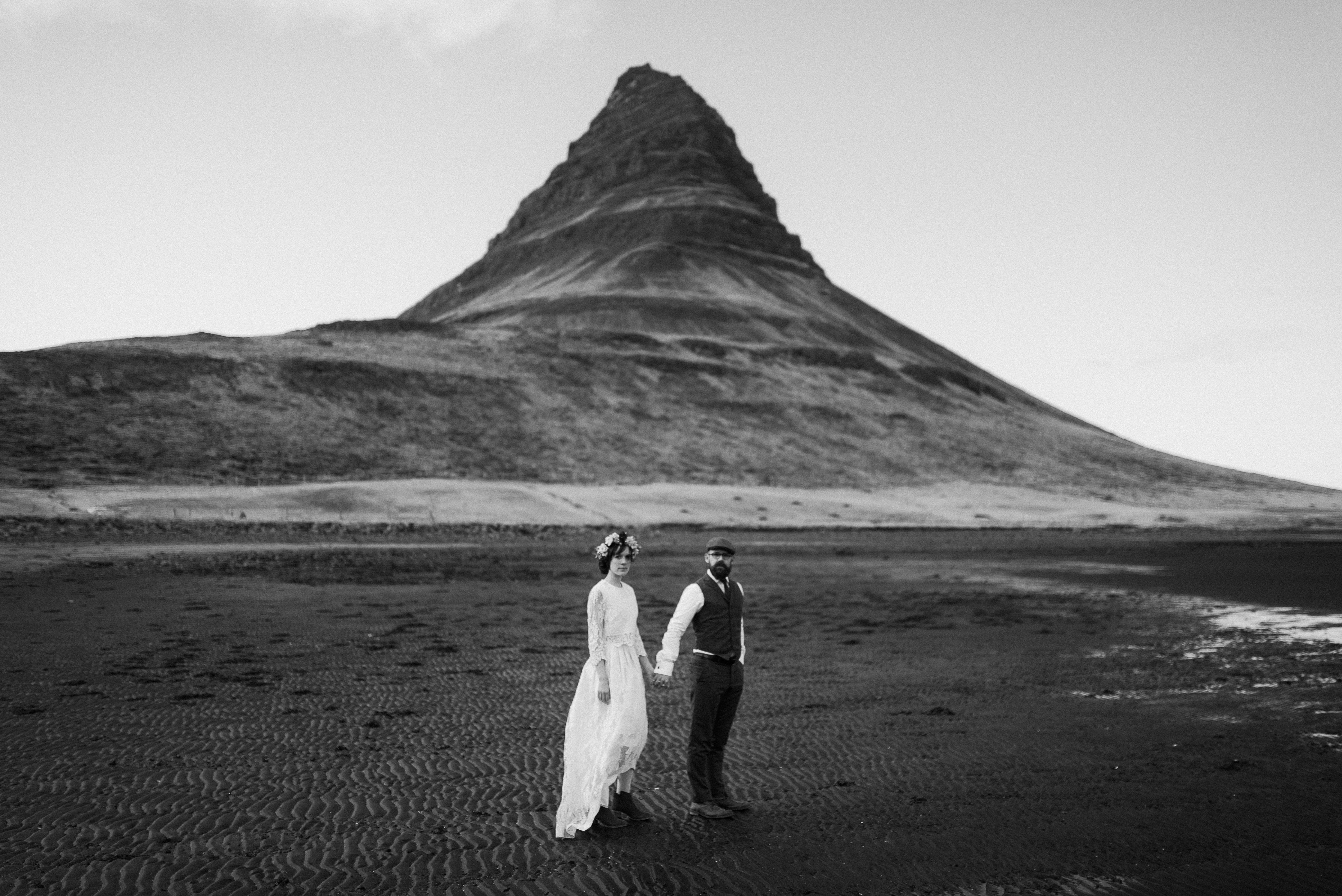 Volcanic rock formations on the Snæfellsnes Peninsula wedding with Snæfellsjökull glacier backdrop