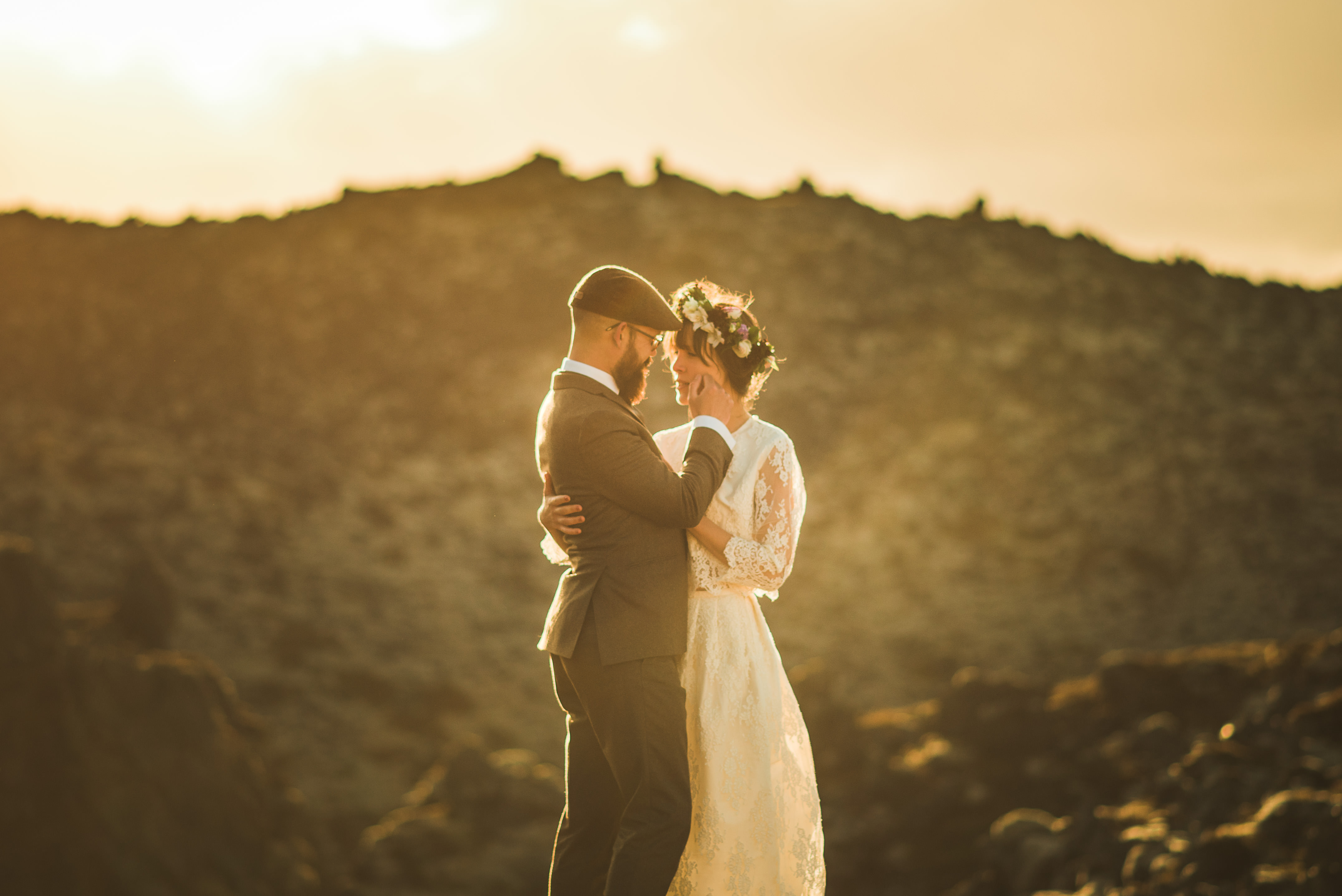 Golden hour elopement portraits on the Snæfellsnes Peninsula Iceland with Snæfellsjökull glacier backdrop