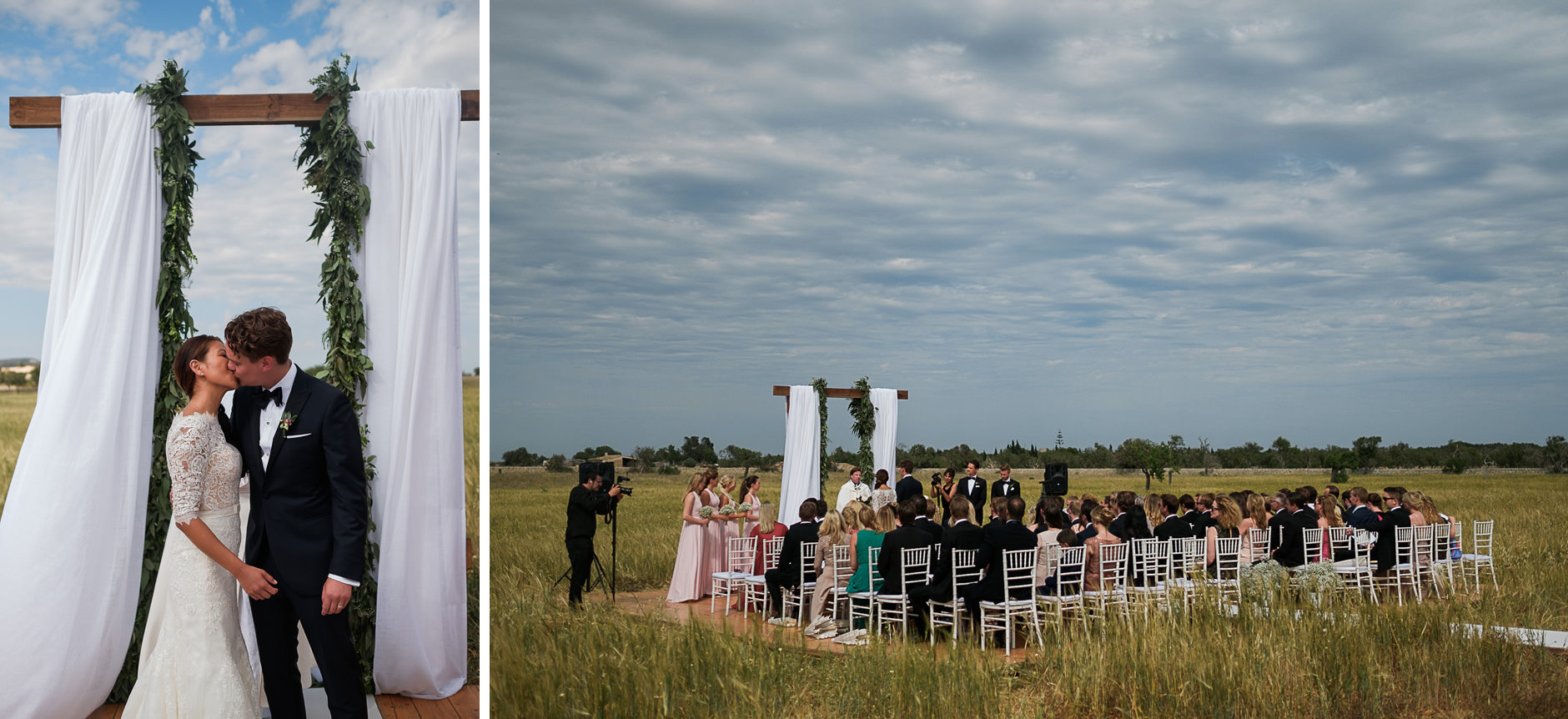 The first kiss at a Mallorca field ceremony