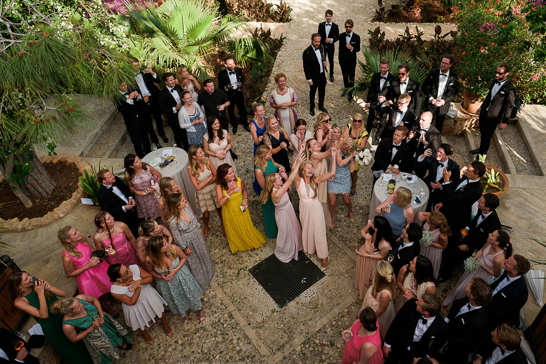 Confetti over the newlyweds at a Mallorca wedding