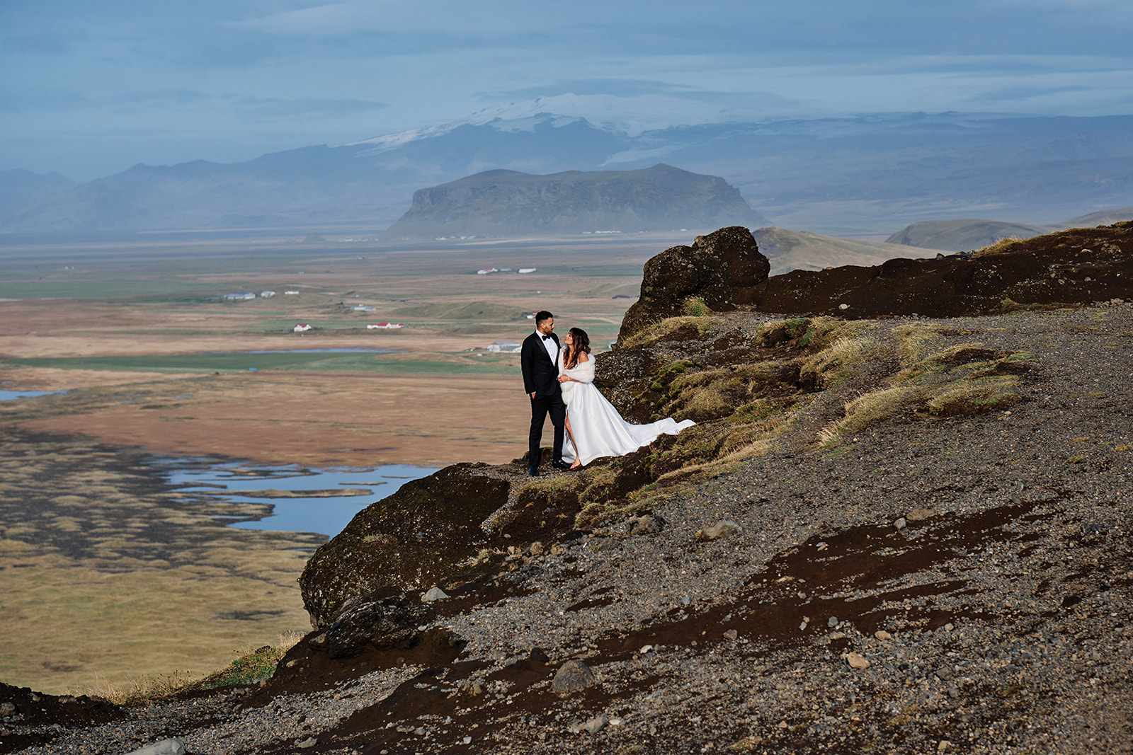 Wide coastal view from Dyrholaey during Iceland destination elopement