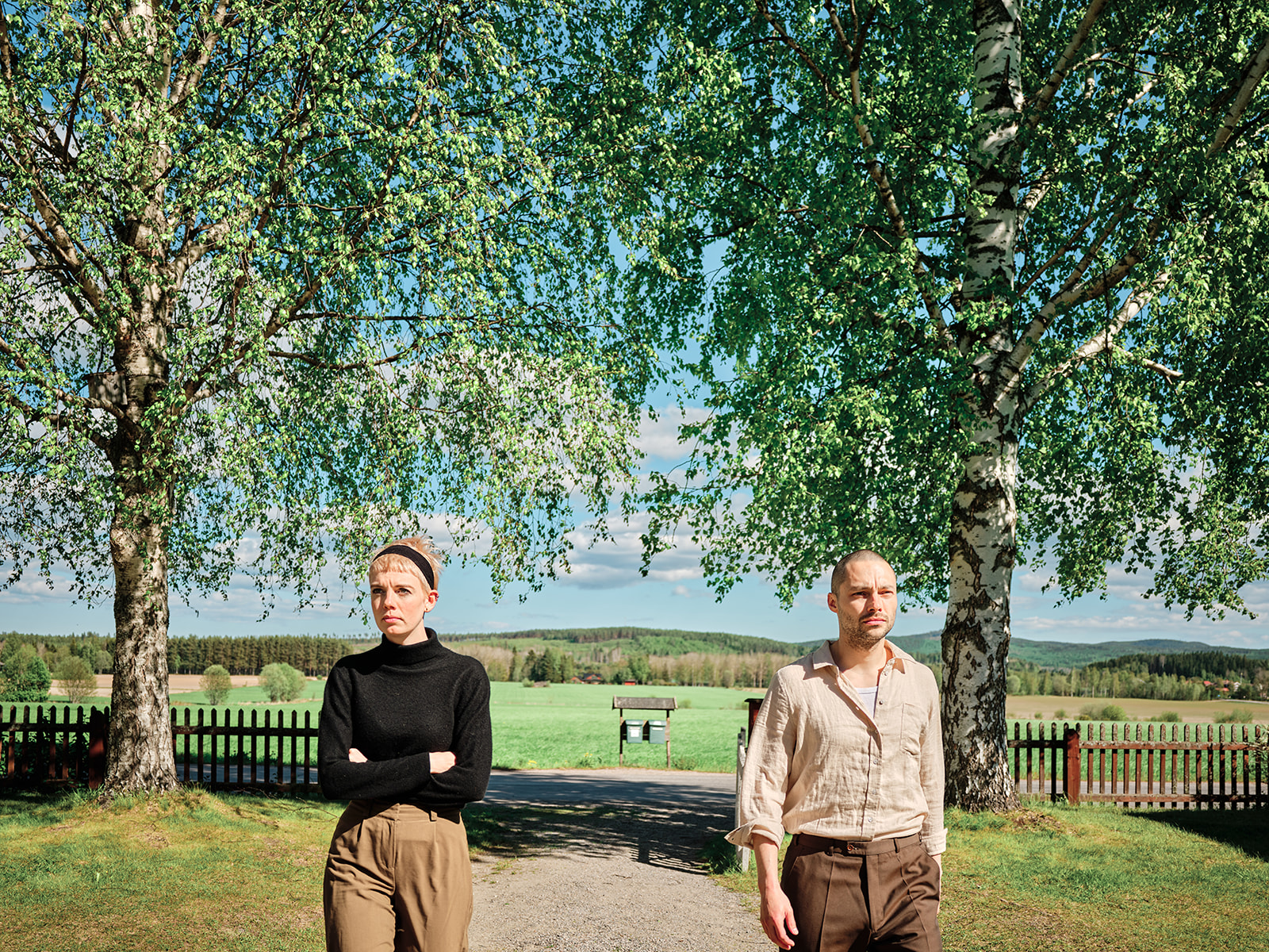 Couple between birch trees in Hälsingland countryside