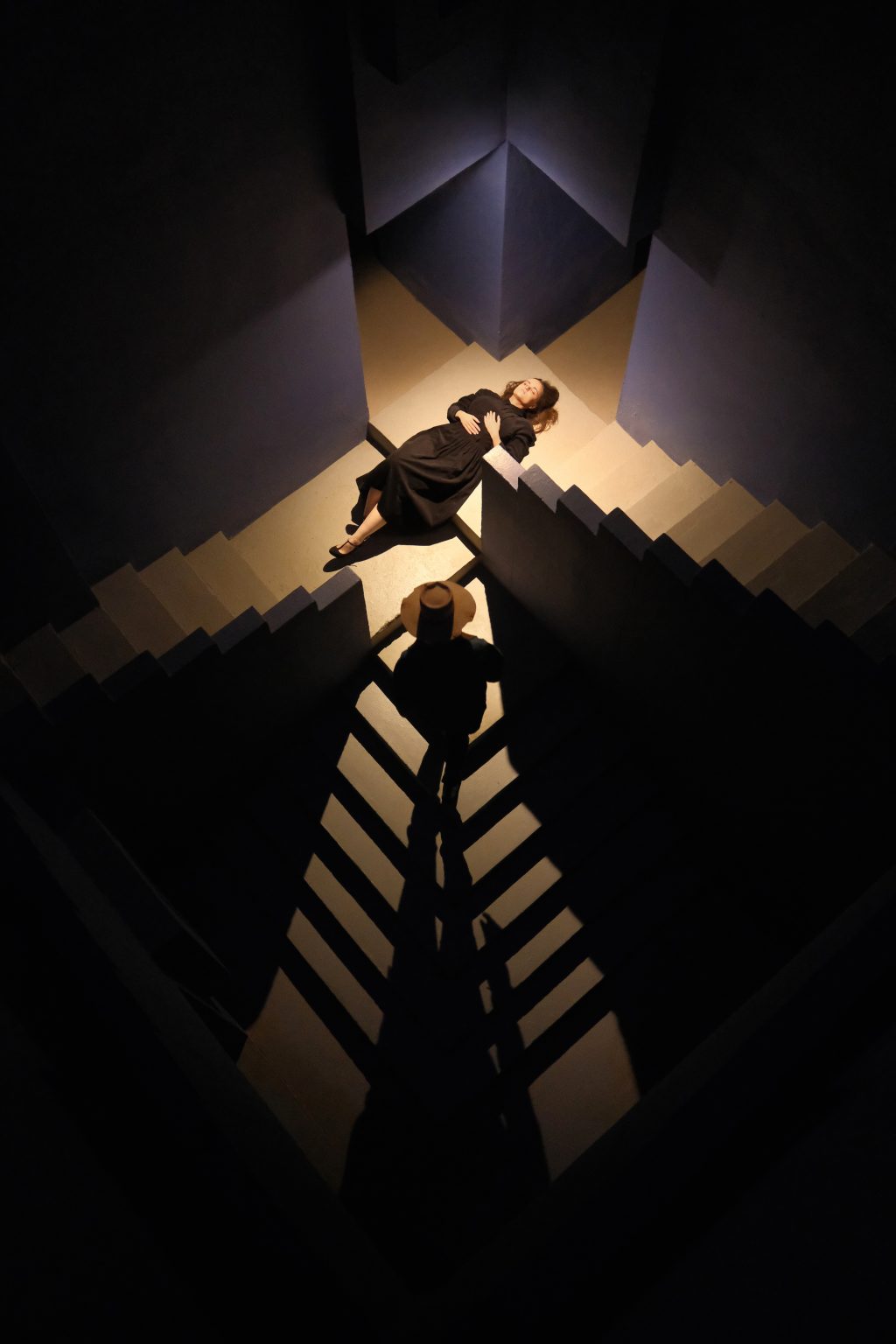 Hard light zigzagging down a staircase at La Muralla Roja