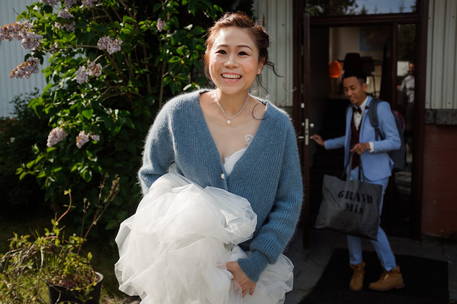 The bride at the guesthouse before her Iceland elopement