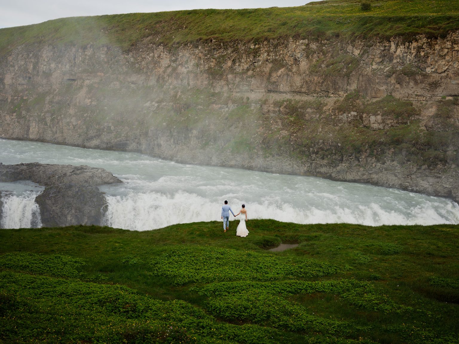 The Gullfoss falls dropping into the canyon