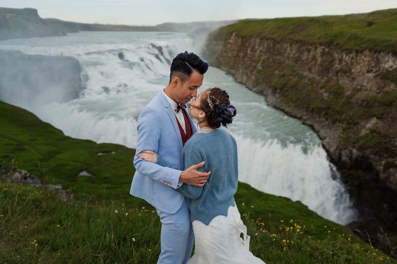 Bride and groom at Gullfoss on the Golden Circle