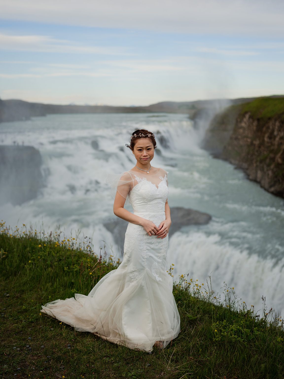 Bridal portrait at Gullfoss waterfall