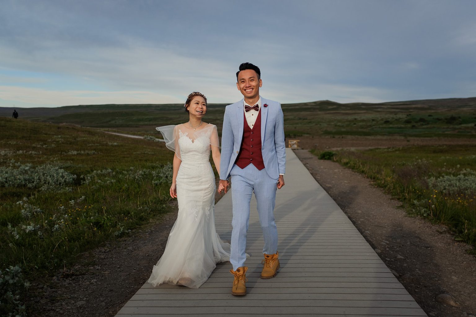 The couple silhouetted against the Icelandic sunset