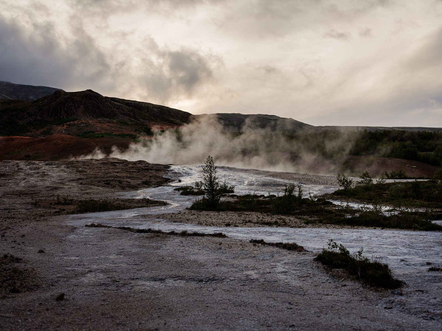 Steam rising from the geothermal field near Geysir