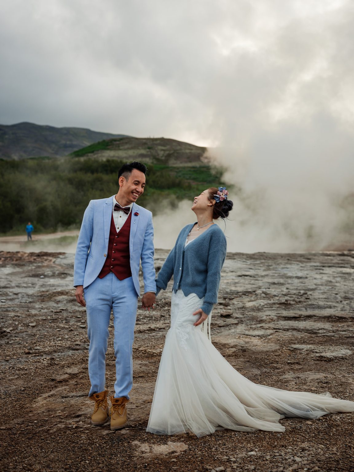 The couple in the steam near Geysir