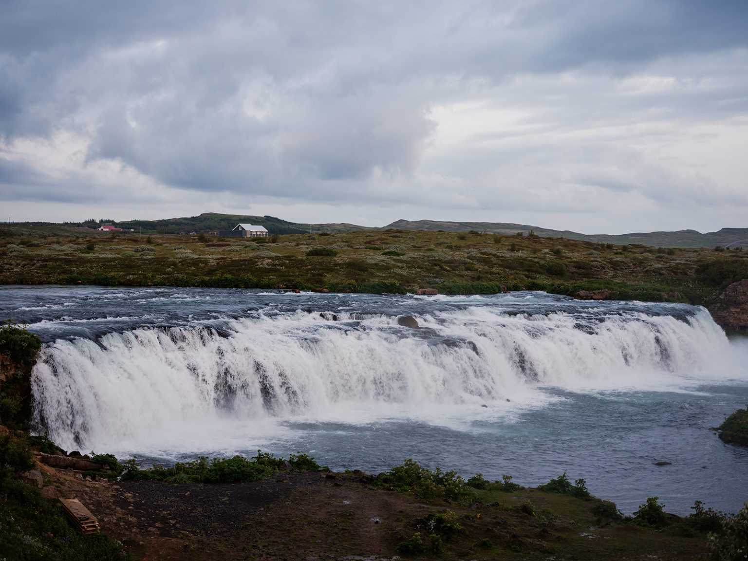 A wide waterfall on the Golden Circle in Iceland