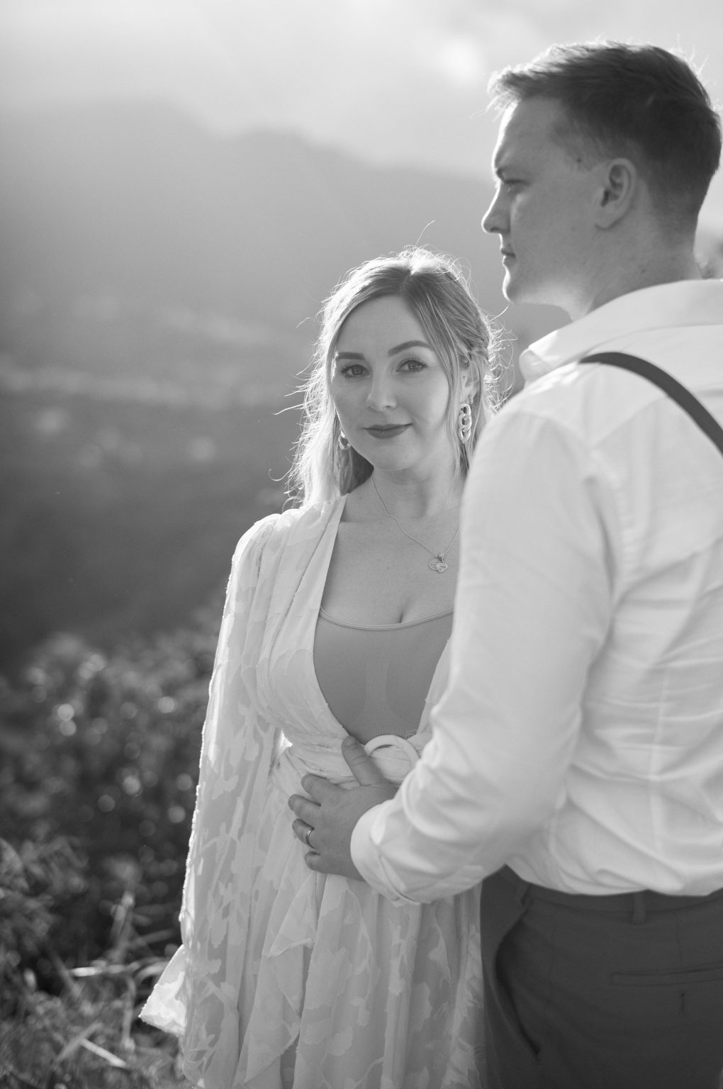 Bride in a white blazer on the coast at Ponta de Sao Lourenco, Madeira