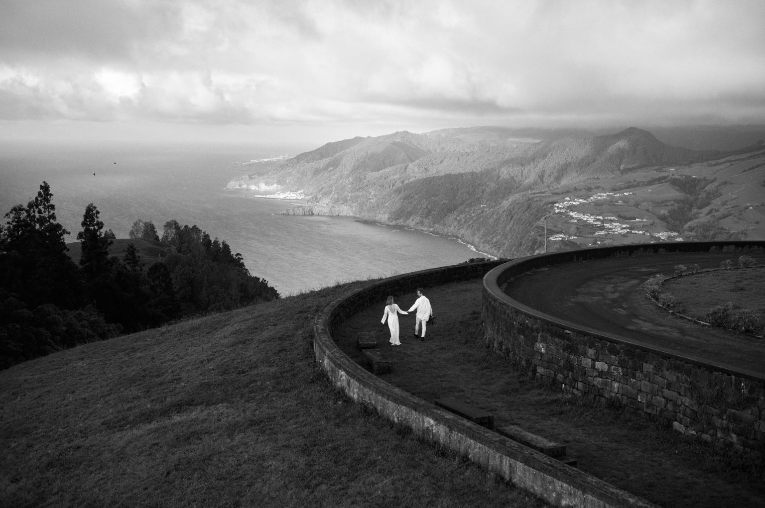 Kasia and Kostek walking the coastal road above São Miguel’s north shore