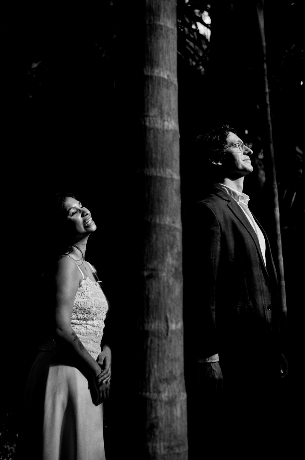 Bride in the dark forest in black and white, São Miguel, Azores