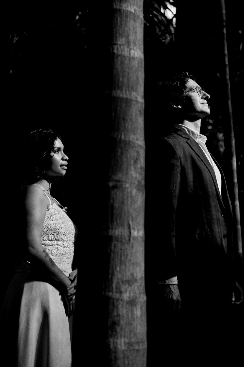 Couple among the trees in black and white, São Miguel, Azores