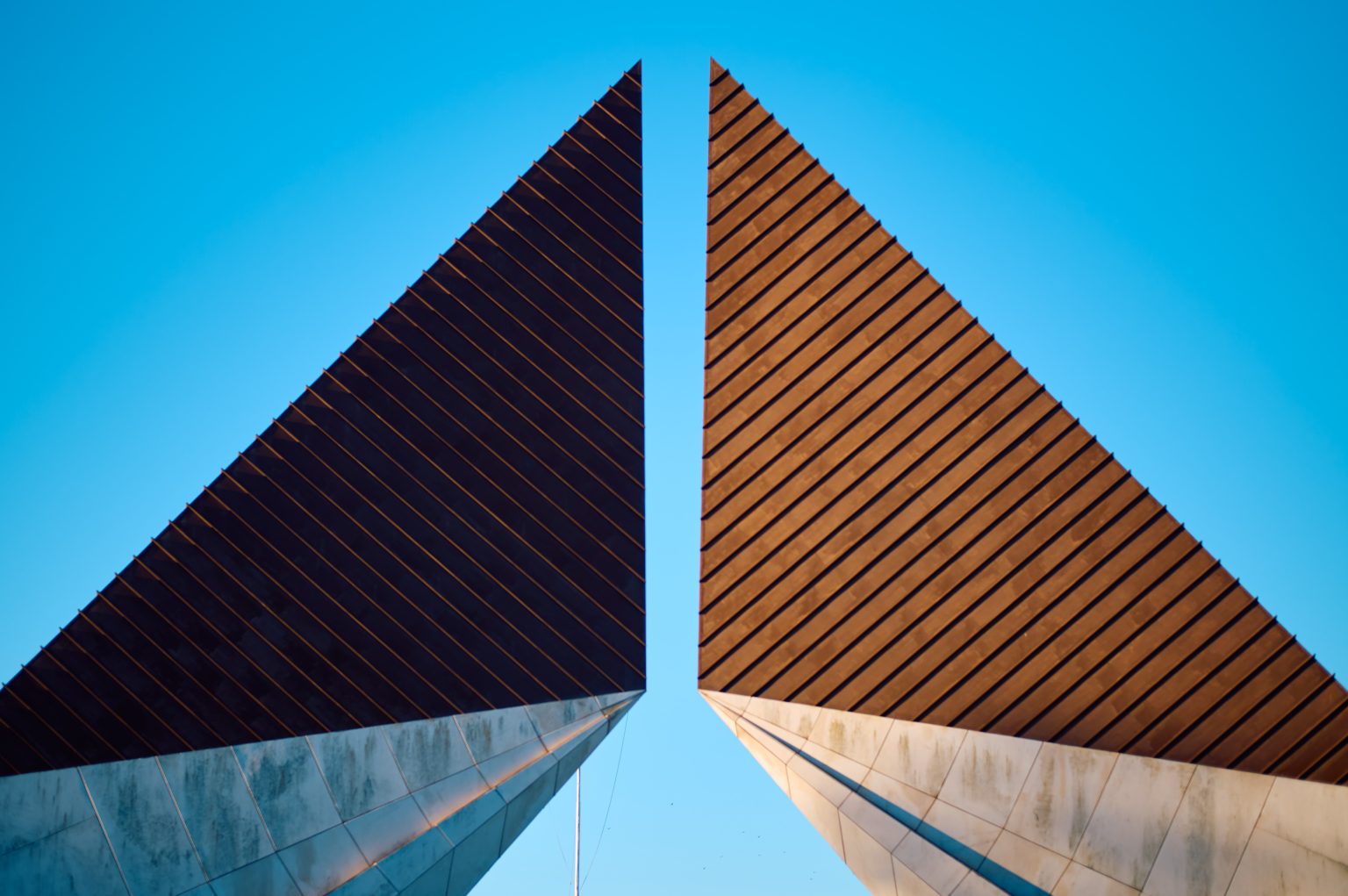 Modern architecture against a blue sky in Belém, Lisbon