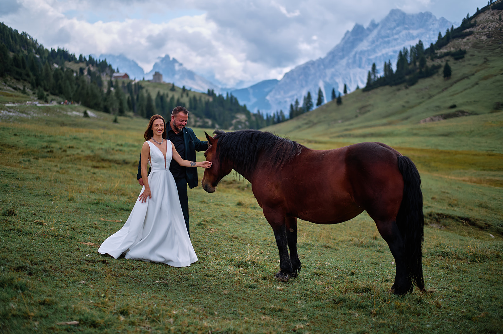 Champagne celebration at Prato Piazza, Dolomites wedding