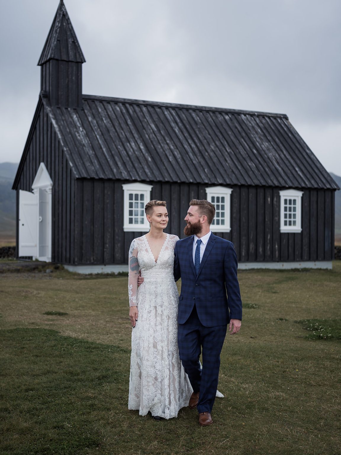Amelia and Adam outside Búðakirkja, the black church, Búðir