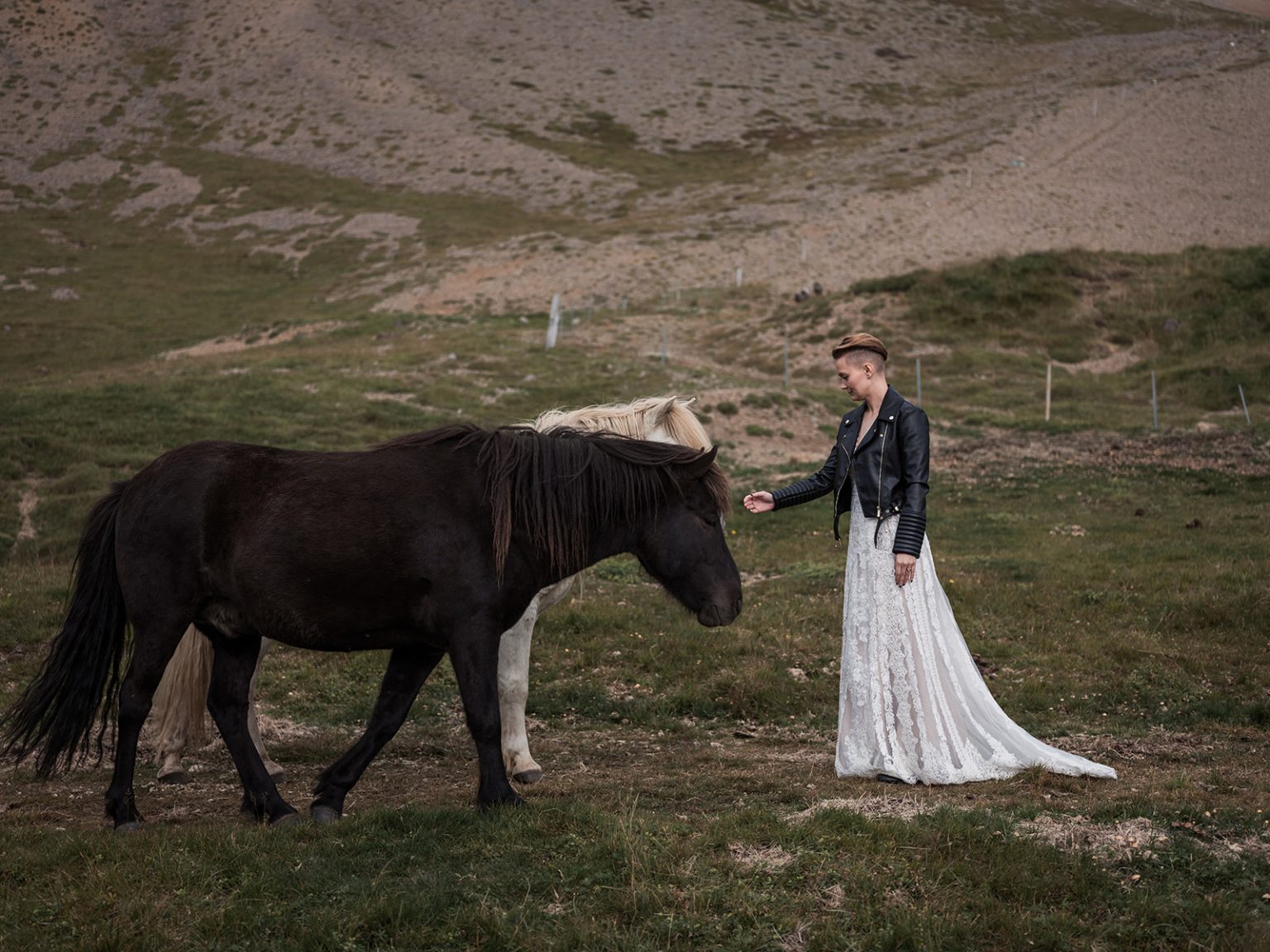 The couple with an Icelandic horse, Snæfellsnes, Iceland
