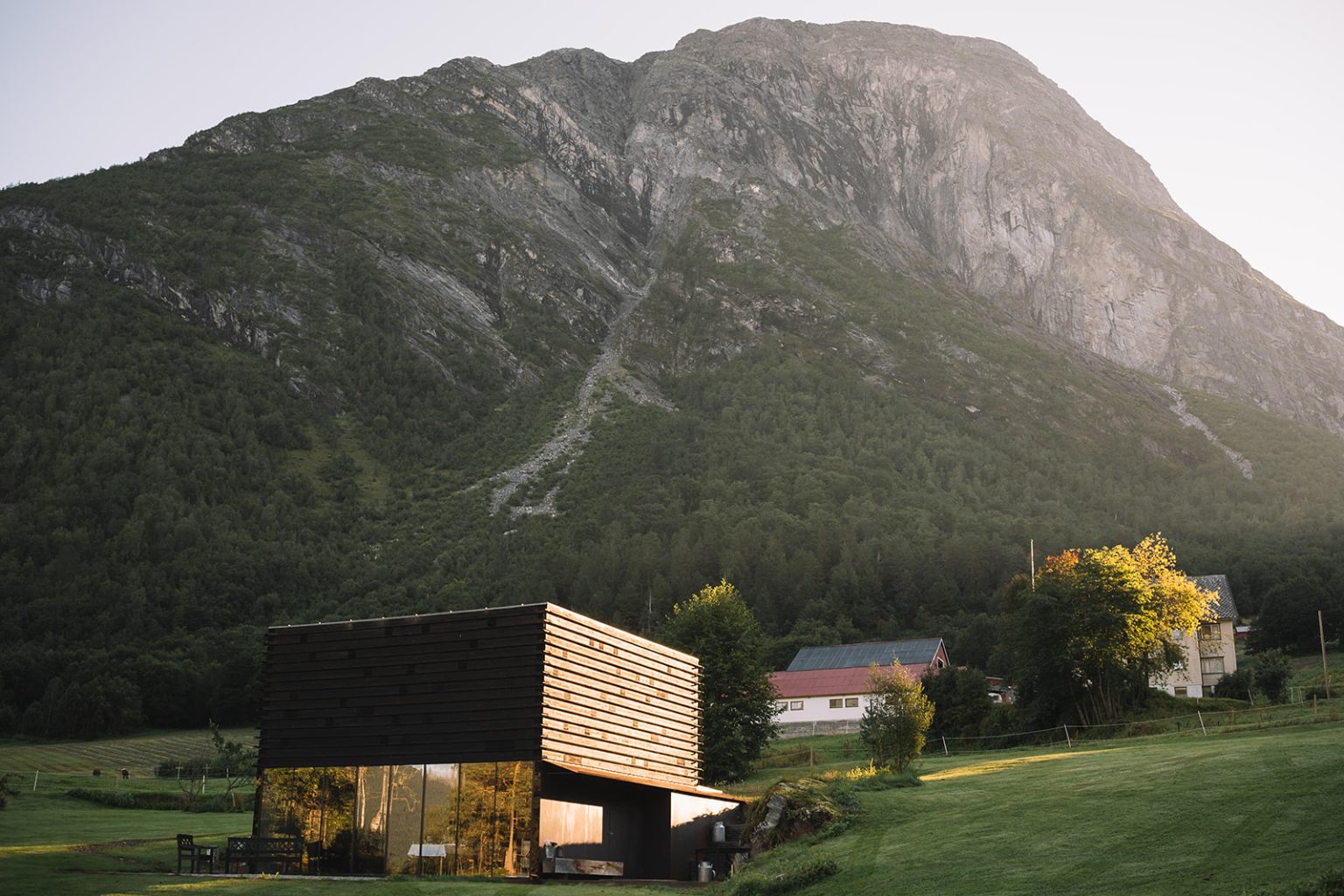 The black cabins of the Juvet Landscape Hotel in Norway
