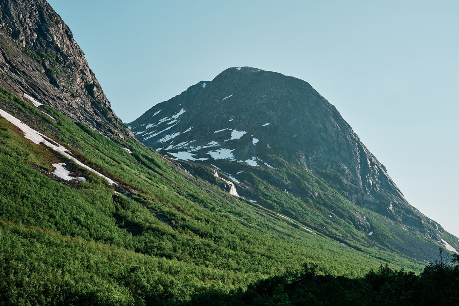 A snow-capped peak above Valldal, Norway