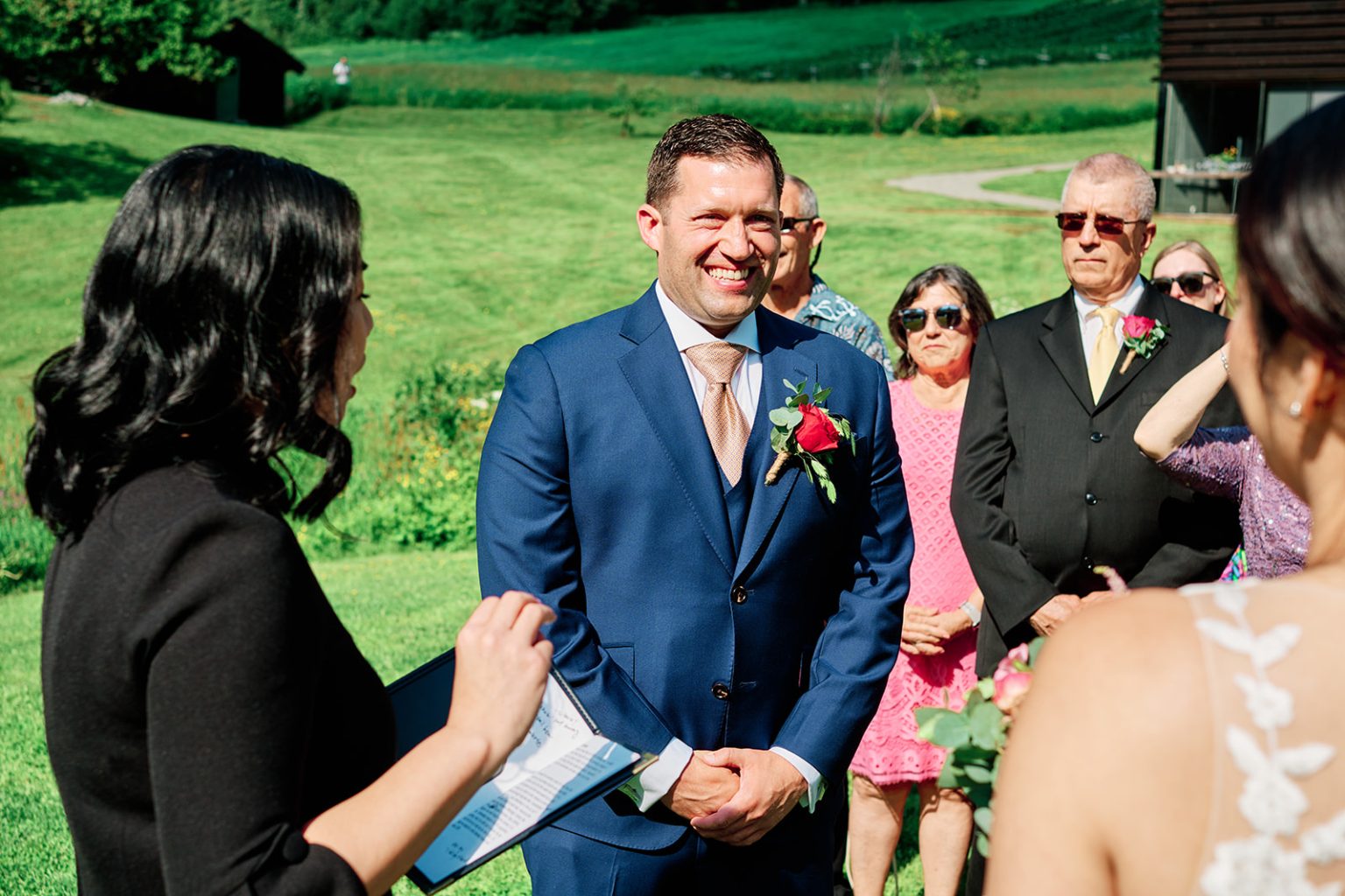 Guests gathering for the wedding ceremony at Juvet