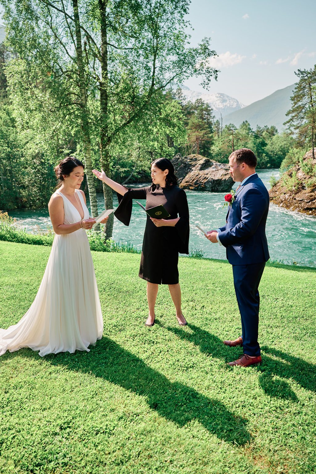 The bride during the ceremony by the river