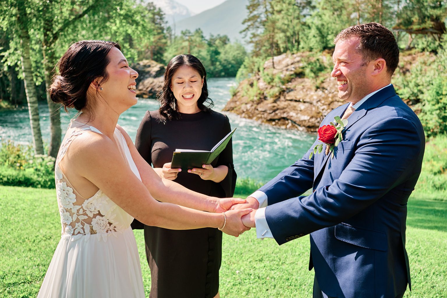 A quiet moment during the ceremony by the river