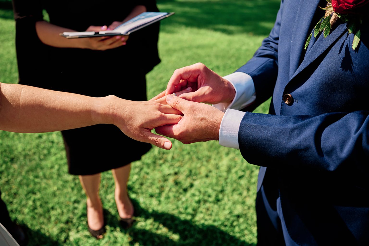 Exchanging rings by the river in Norway