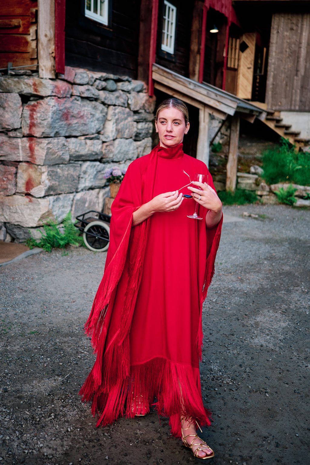 The bride in red in the evening light