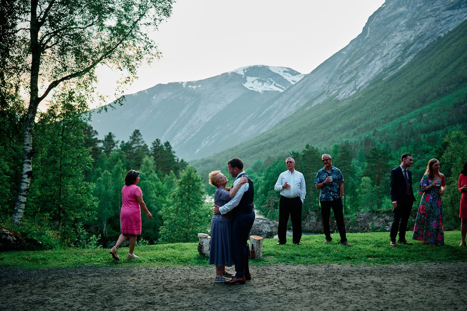 The outdoor dance floor below the mountains at Juvet