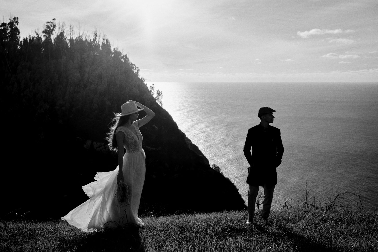 Sea views from the clifftop at Boa Morte, black and white, Madeira