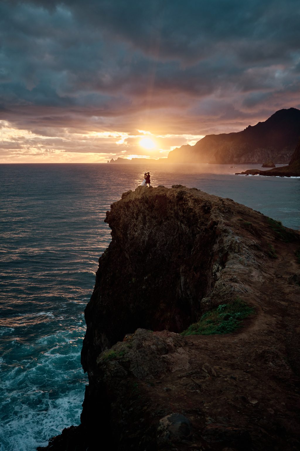 Silvia and Florin on the cliffs at first light, Miradouro do Guindaste, Madeira