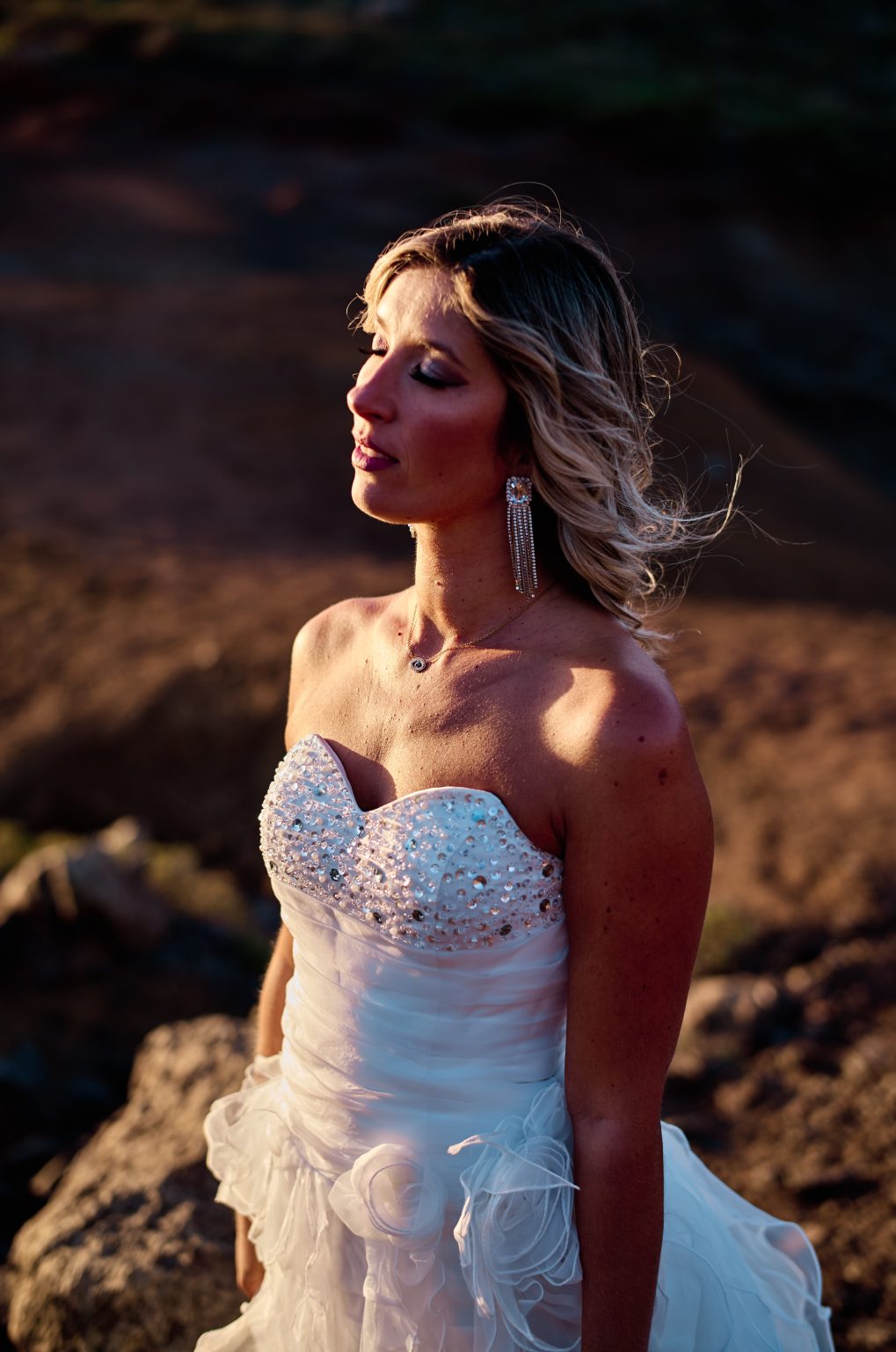 Bride in the morning wind on the eastern peninsula, Madeira