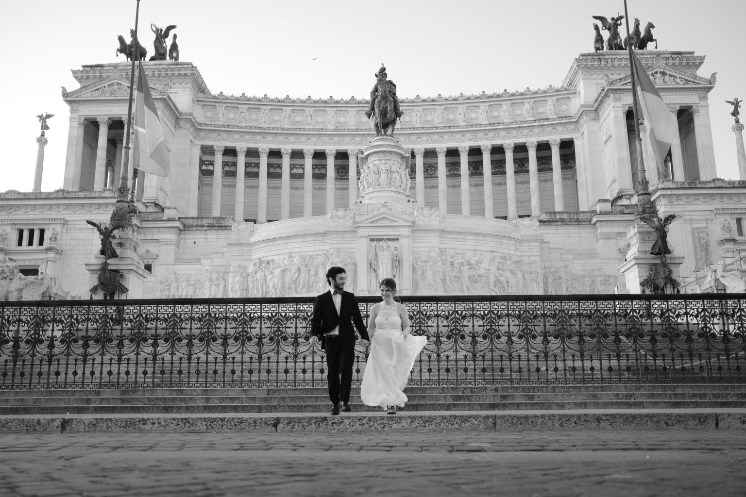 Rozina and Salvatore on the steps of the Altare della Patria at sunrise