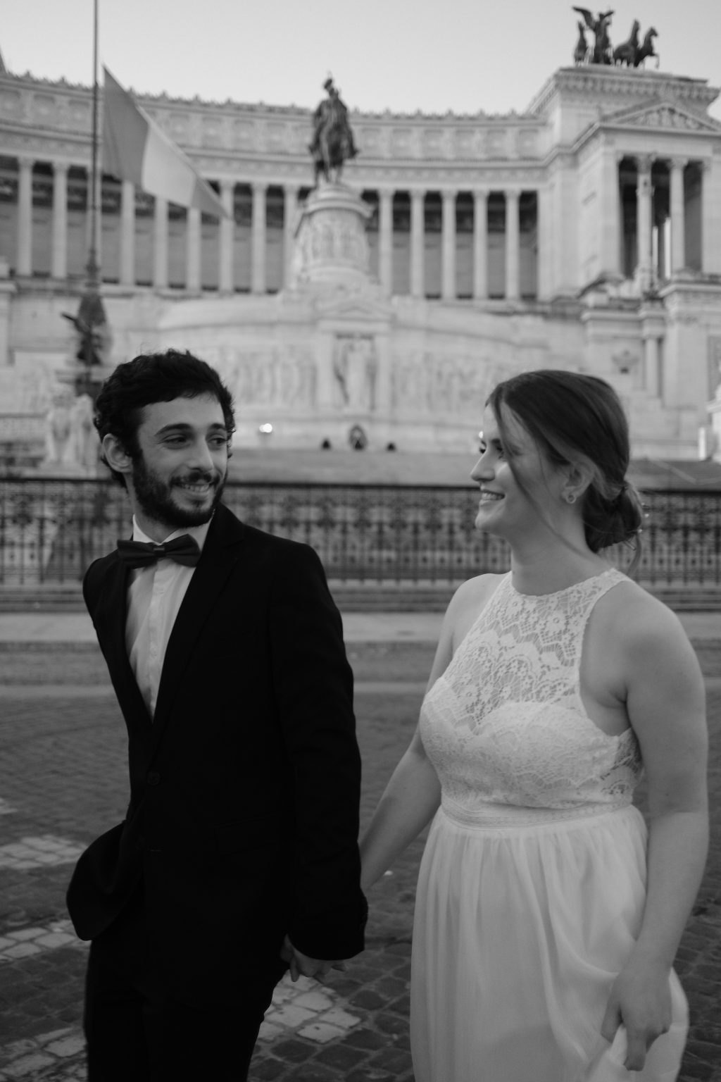 Rozina and Salvatore laughing together in early morning Rome