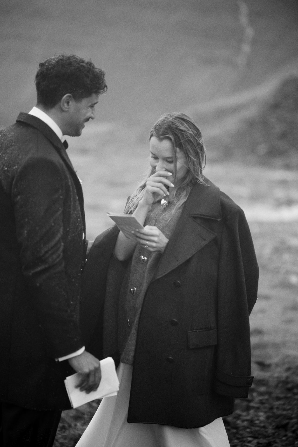 Lindsey reading her letter in the rain at Þórufoss