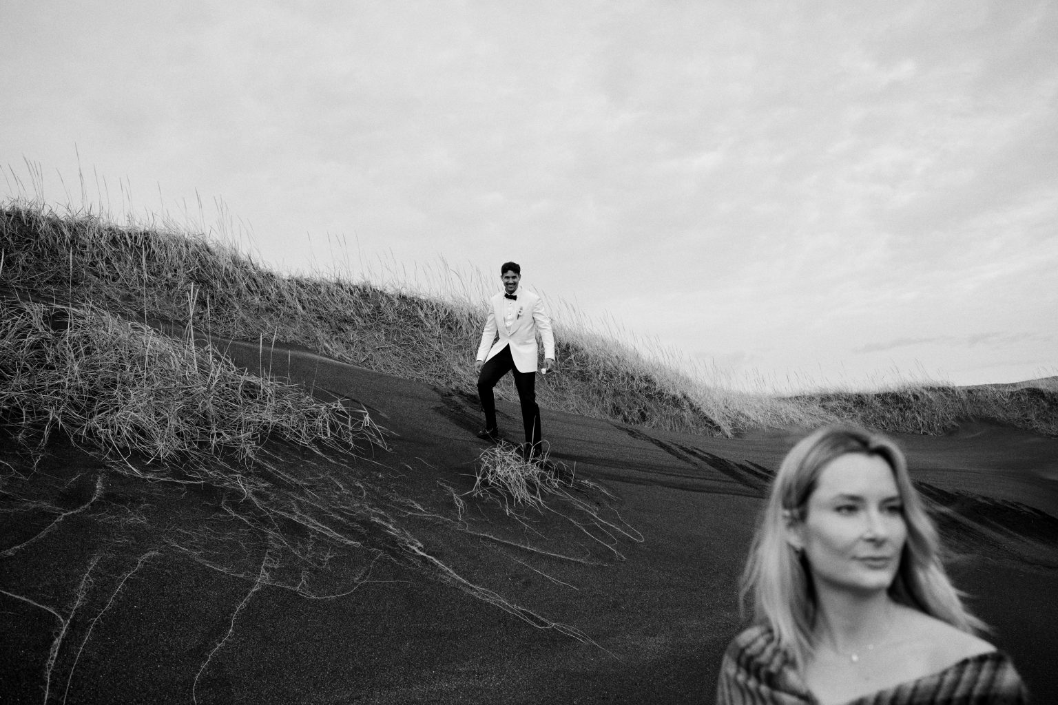 Black and white portrait in the dunes near Eyrarbakki