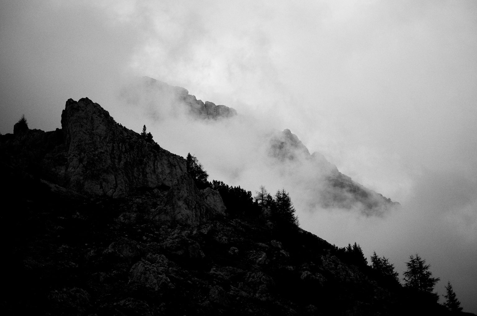 Gardena Pass, the day ending grey and wet
