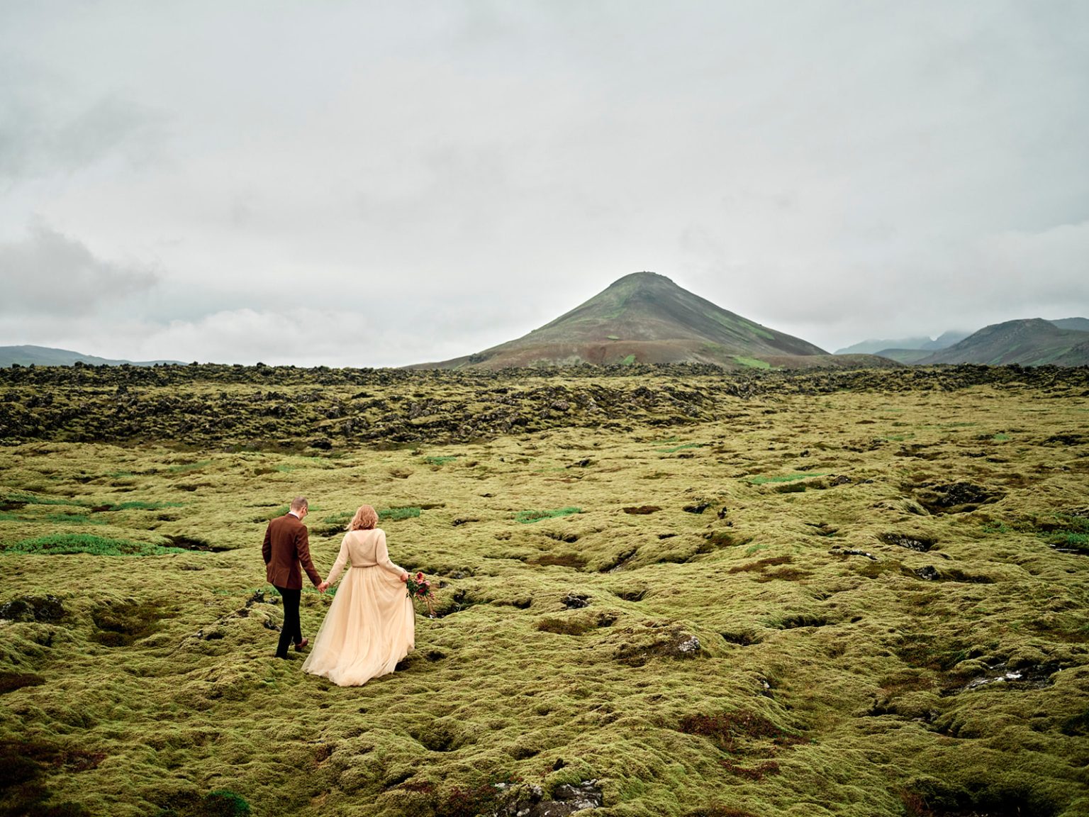 A green crater field on the Reykjanes peninsula, Iceland