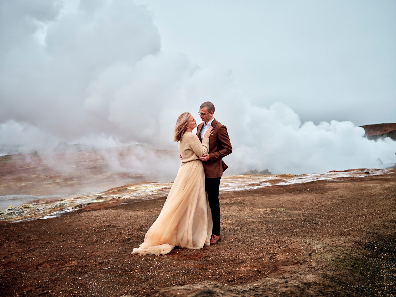 An embrace in the steam of Reykjanes, Iceland
