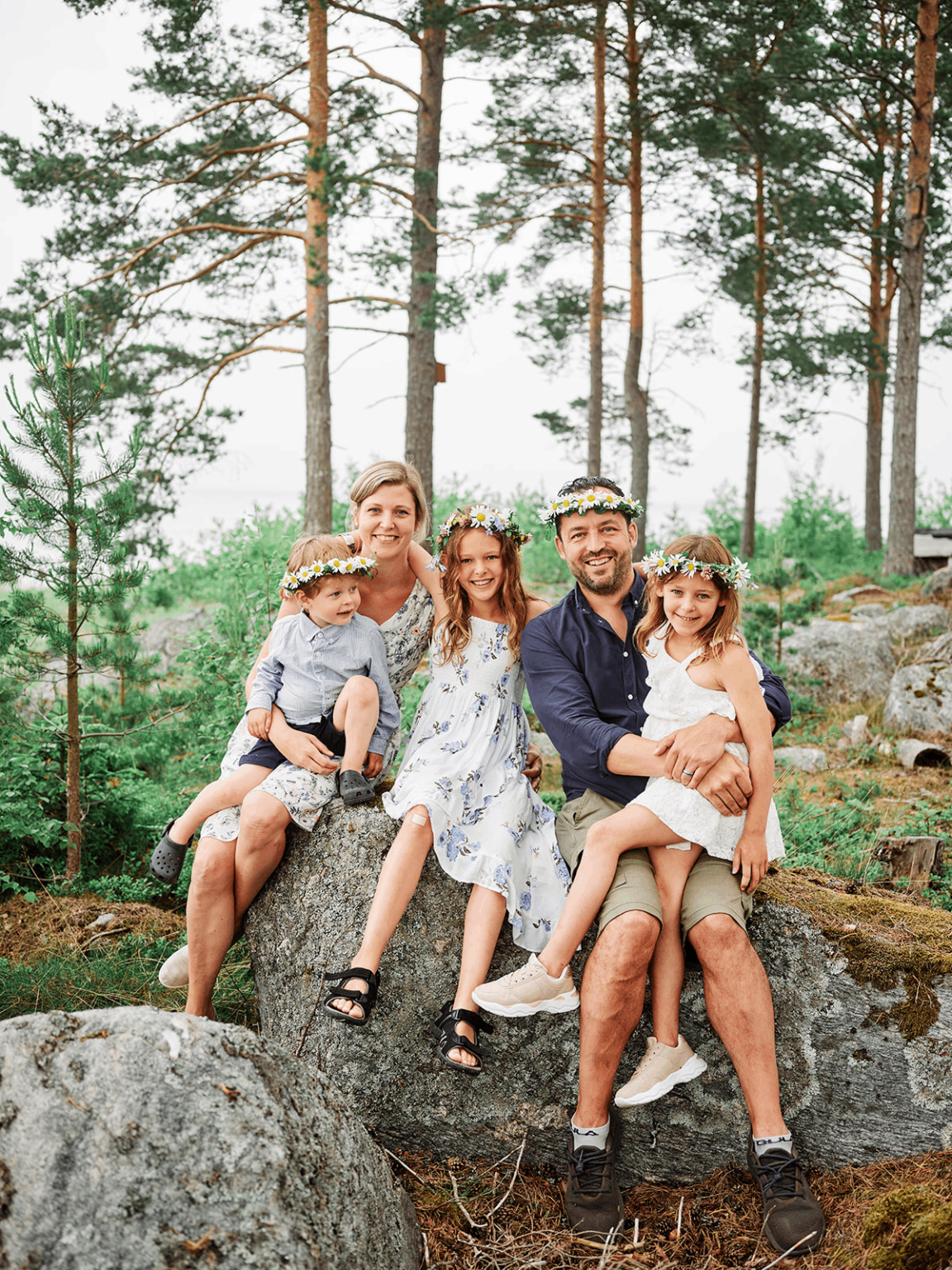 Cole Roberts with his wife Therese and their three kids, midsummer in Söderhamn, Sweden