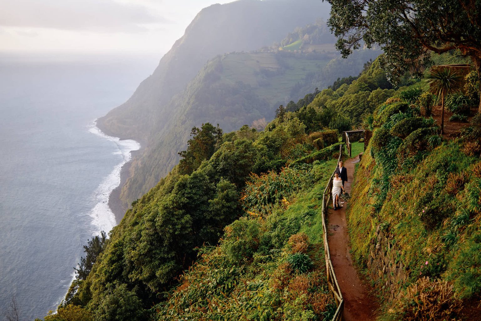 Maria and Jonathan at sunset on the São Miguel cliffs