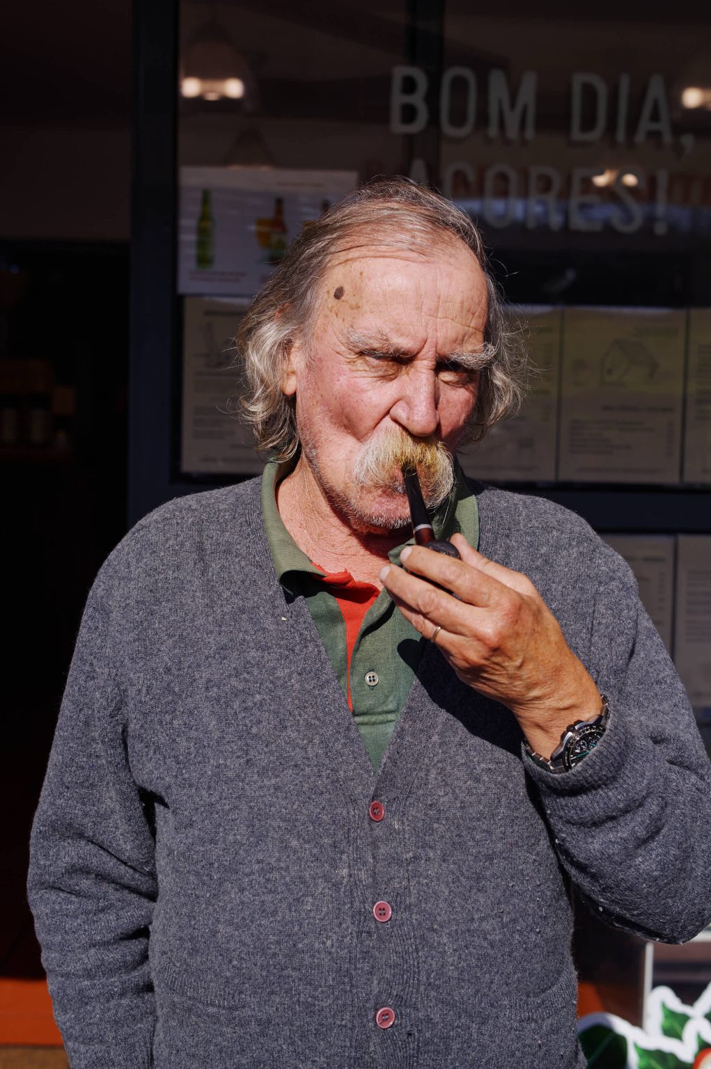 An islander outside a bar on São Miguel
