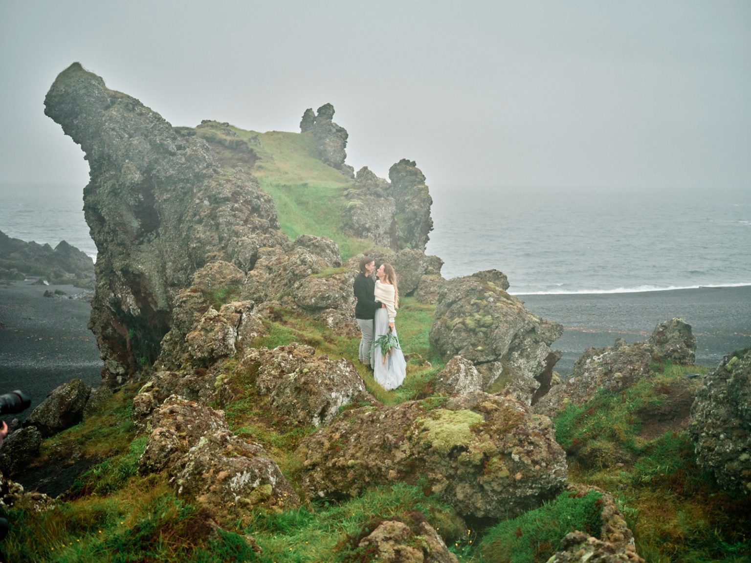 Mossy sea stacks on the Snæfellsnes coast, Iceland