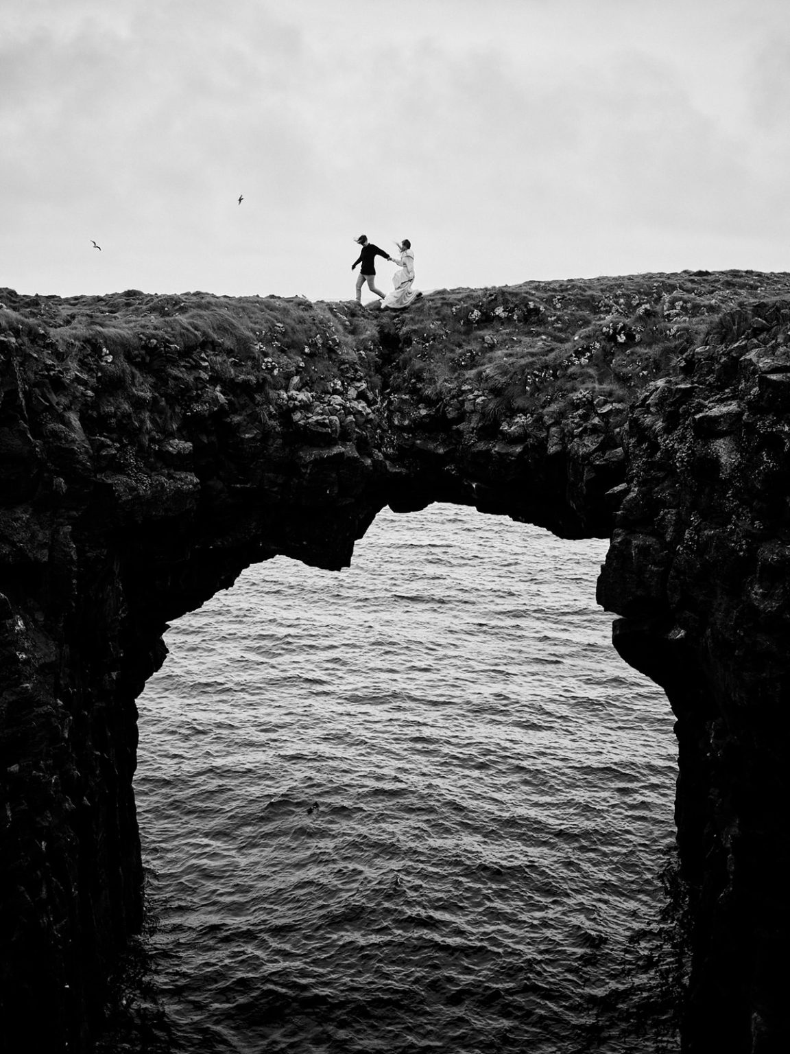 A lava sea arch in black and white, Snæfellsnes, Iceland