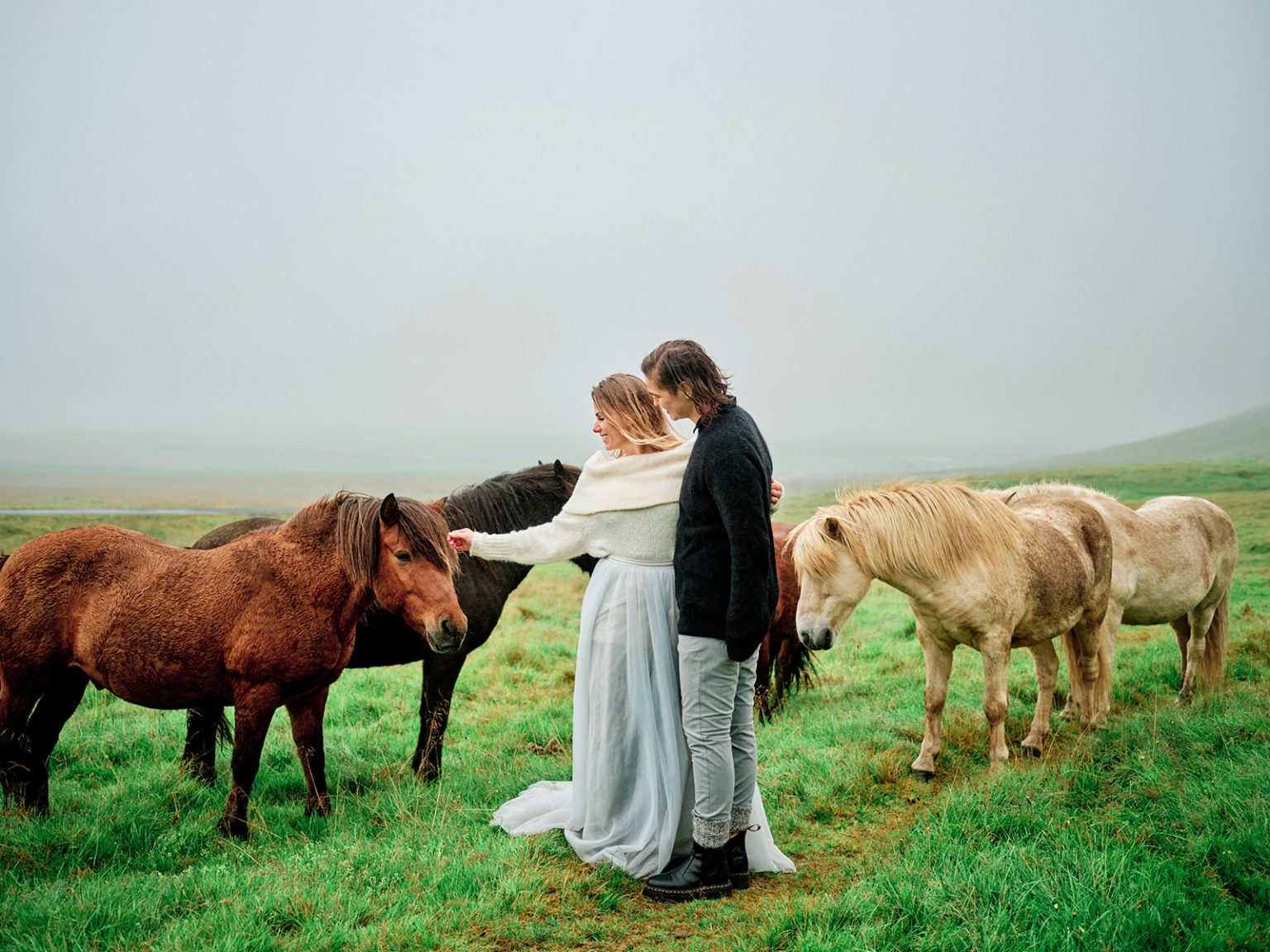 Klara Jenný and Siddy with Icelandic horses, Snæfellsnes