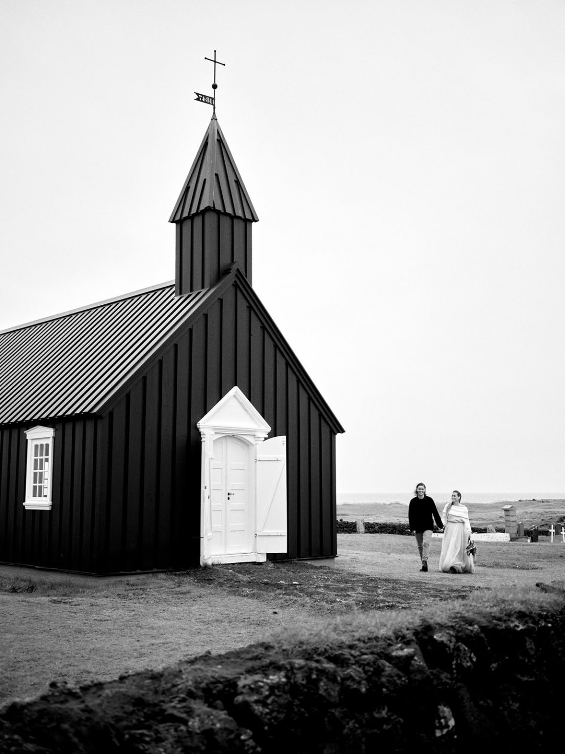 Búðakirkja, the black church on Snæfellsnes, in black and white