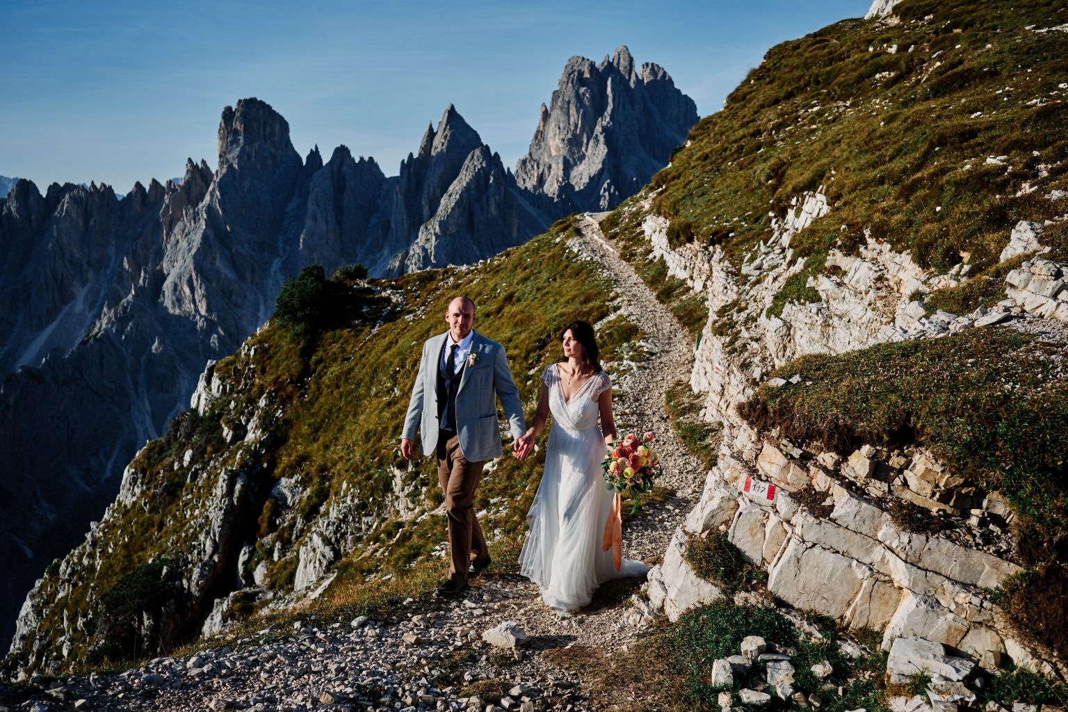 Sunrise elopement below the Cadini di Misurina spires, Tre Cime di Lavaredo